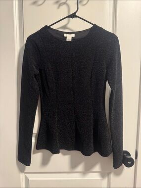 H&M Women’s Black Sparkle Long-Sleeve Peplum Tee
